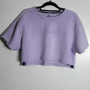Alphalete Women's Lavender Script Logo Cropped Short Sleeve Sweatshirt - Size Me